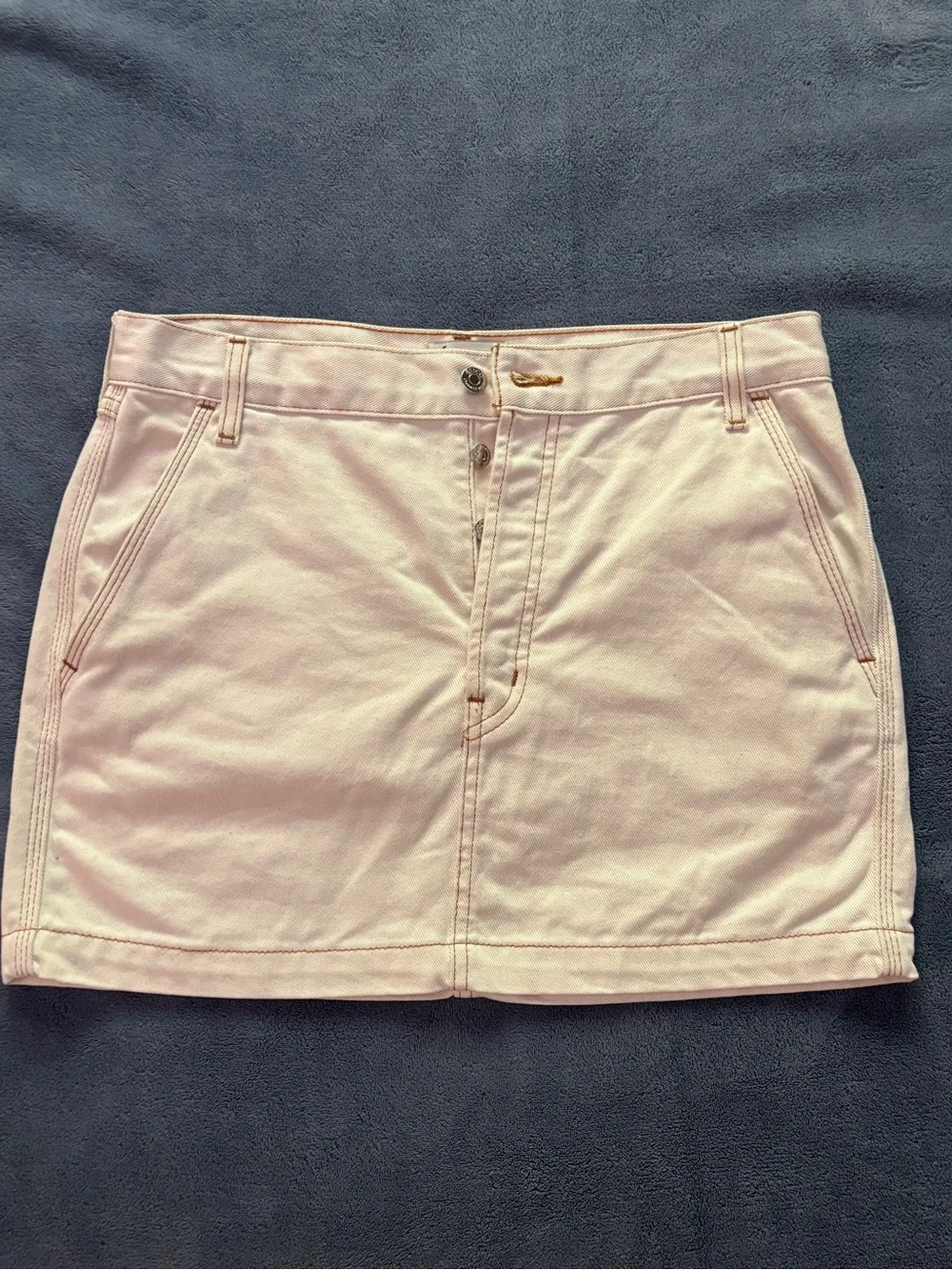 Etica Cream Mini Skirt With Brown Stitching